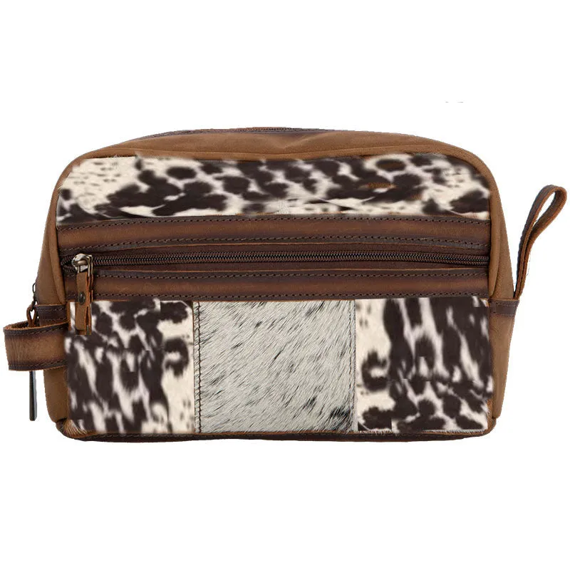 Cowhide Leather Travel Toiletry Bag Zipper Pouch