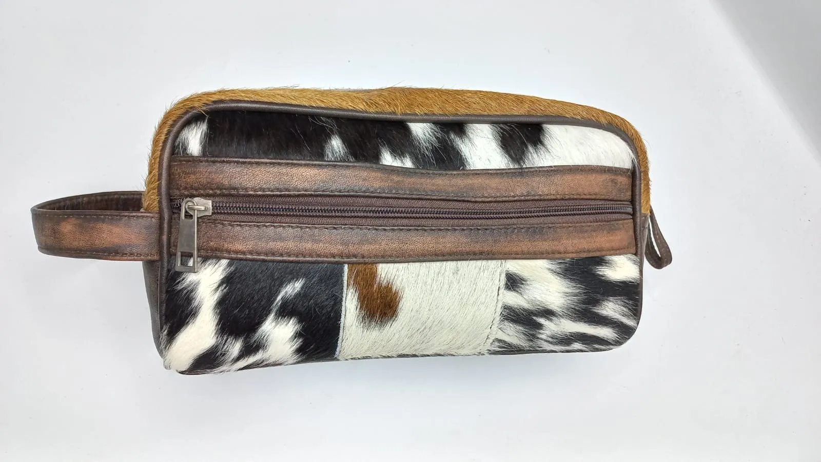 Cowhide Leather Travel Toiletry Bag Zipper Pouch