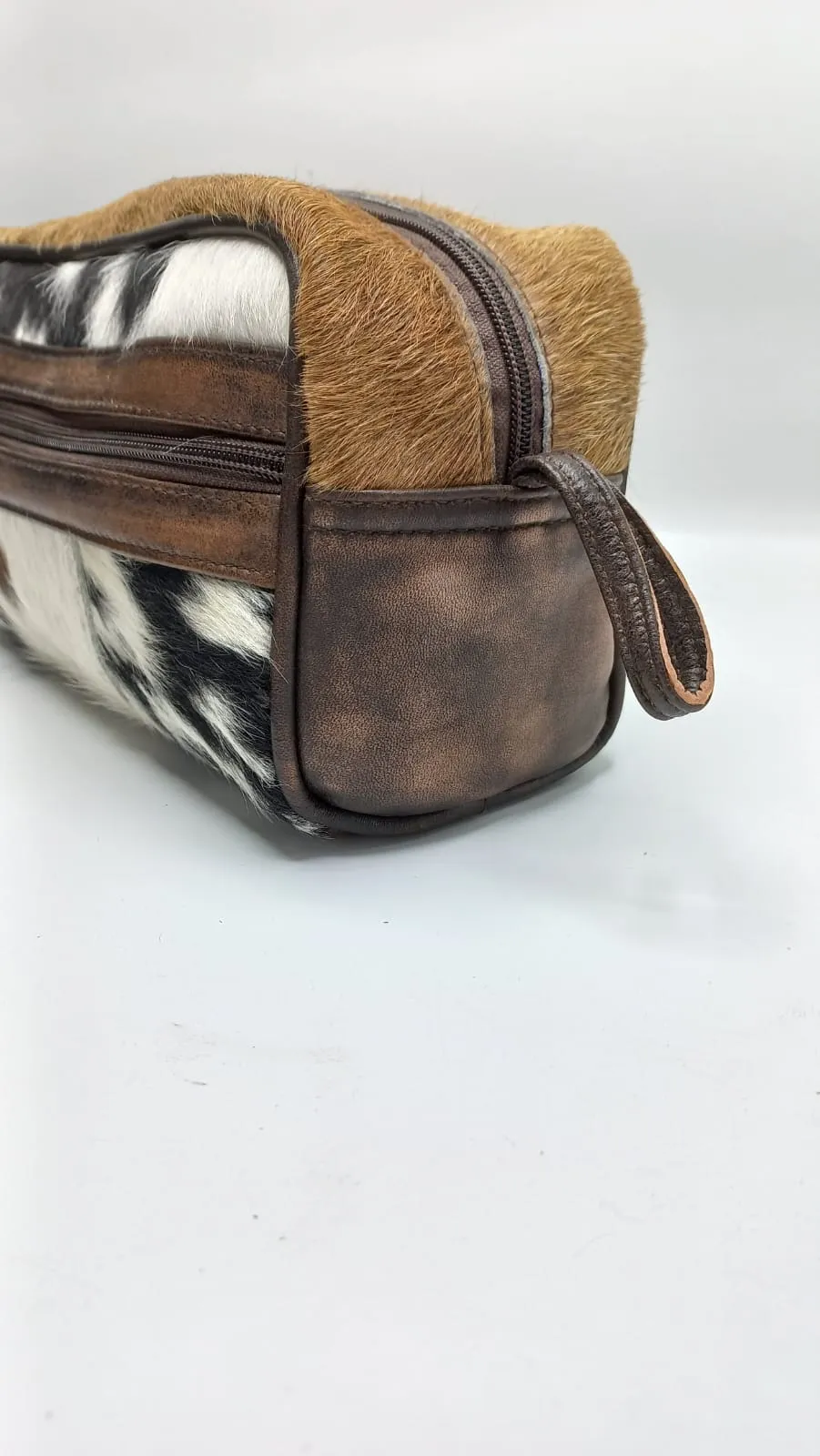 Cowhide Leather Travel Toiletry Bag Zipper Pouch