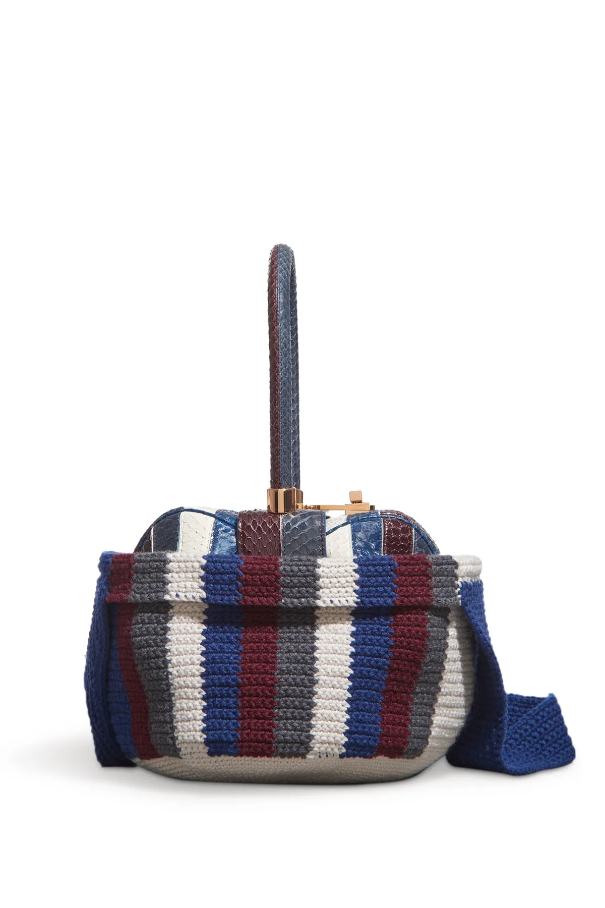 Crossover Knit Bag in Blue, Bordeaux & Grey Cashmere