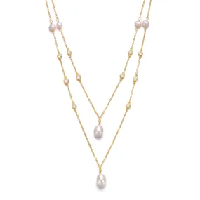 Delphine Golden Pearl Dainty Layered Double Limited Edition Necklace