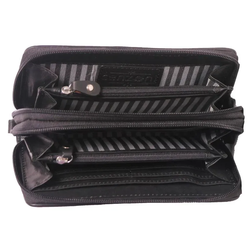 Double Zip Cowhide Wallet | Black