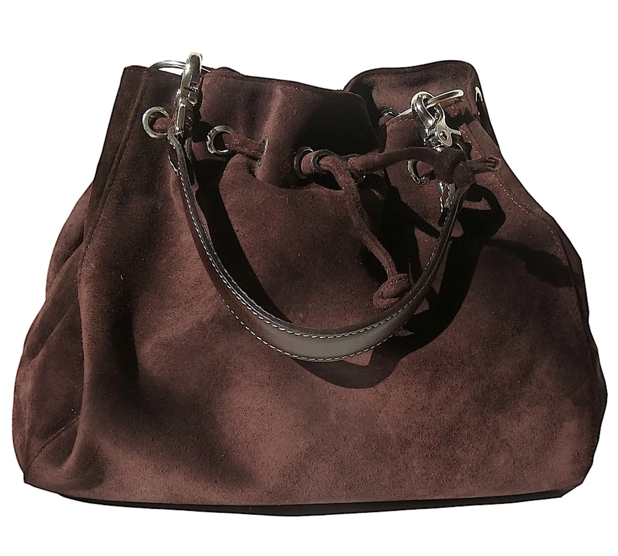 Drawstring Hobo Pouch Bag Napa Leather Grey Beige