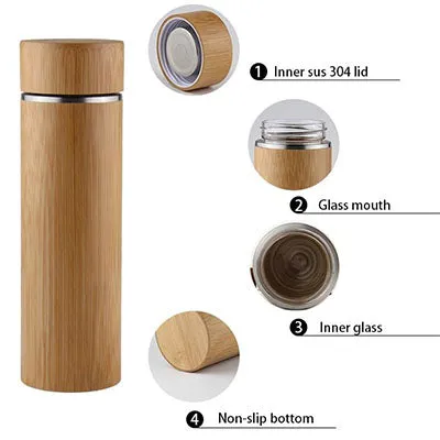 Eco Friendly BPA Free Bamboo Glass Water Bottle