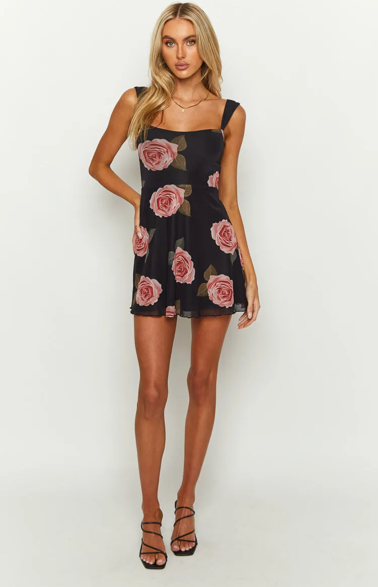 Eleanora Black Floral Mini Dress