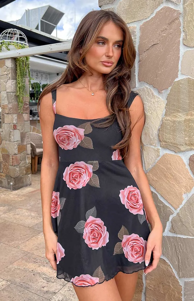 Eleanora Black Floral Mini Dress