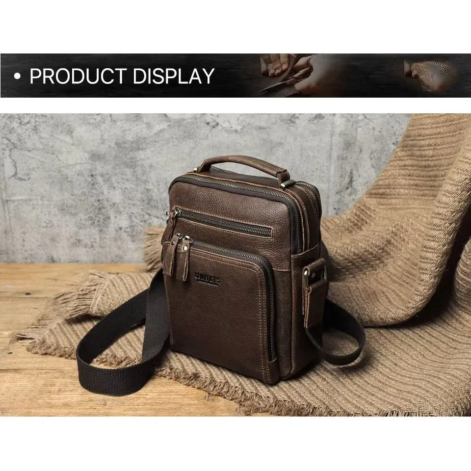 Elegant Crazy Horse Leather Men's Crossbody Bag