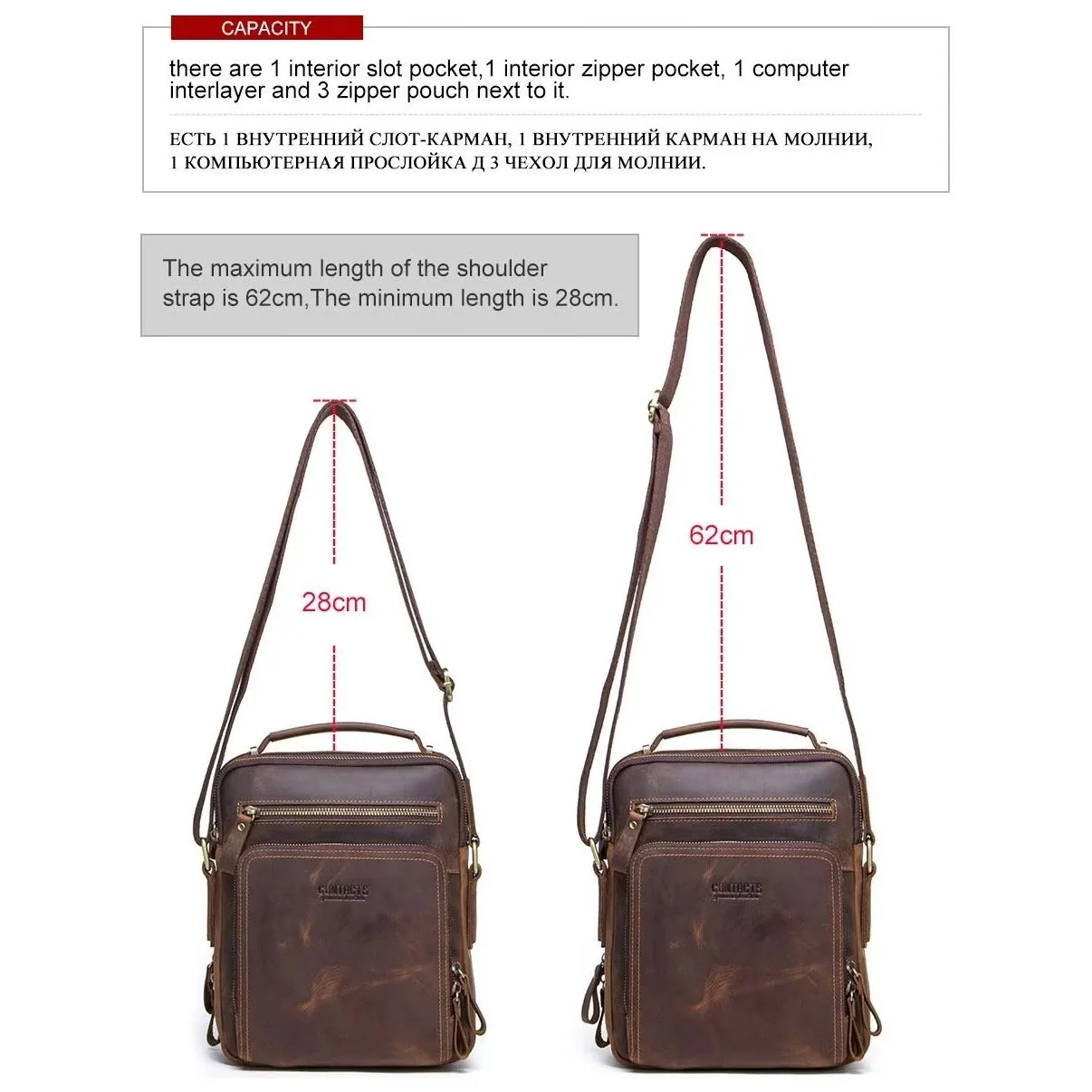 Elegant Crazy Horse Leather Men's Crossbody Bag