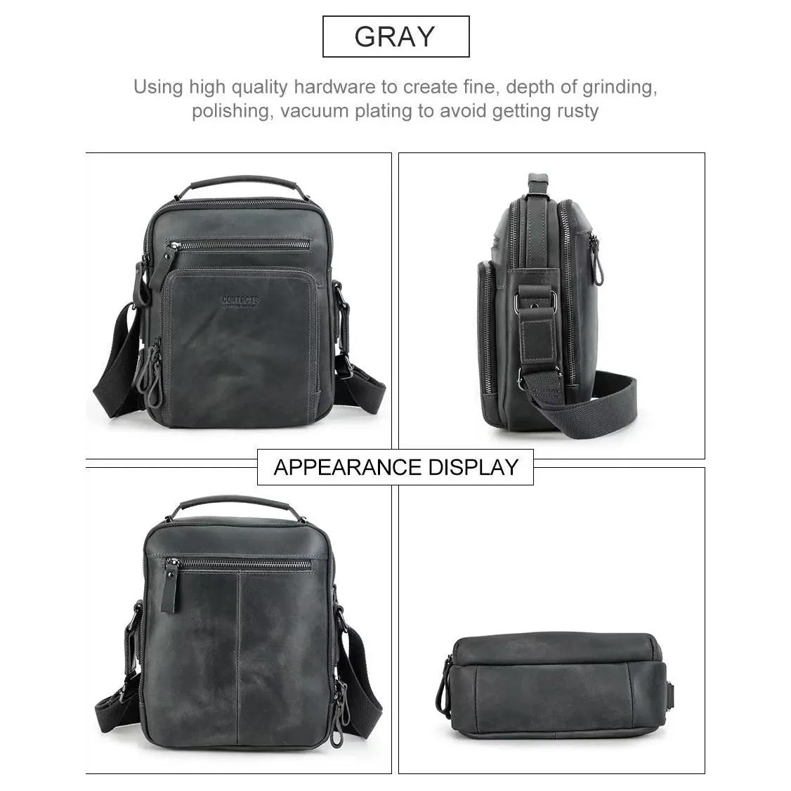 Elegant Crazy Horse Leather Men's Crossbody Bag