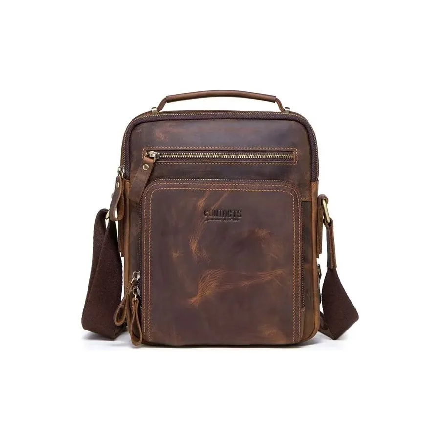 Elegant Crazy Horse Leather Men's Crossbody Bag