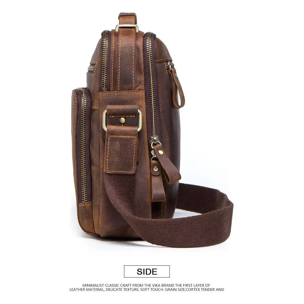 Elegant Crazy Horse Leather Men's Crossbody Bag