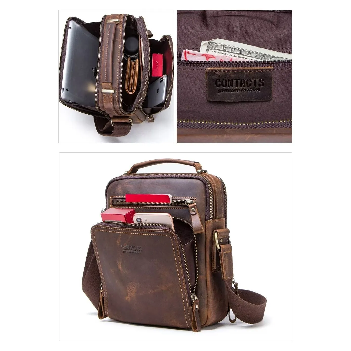 Elegant Crazy Horse Leather Men's Crossbody Bag