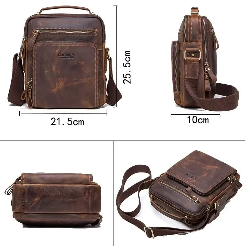 Elegant Crazy Horse Leather Men's Crossbody Bag