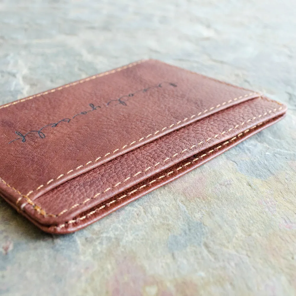 Engraved Slim Leather Cardholder with Monogram or Handwriting - Three Pockets