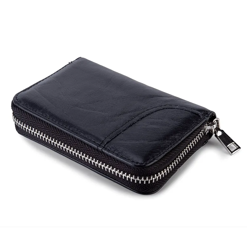 Fabufabu RFID Zip cowhide Card Holder Wallet