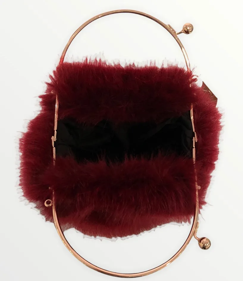 Faux Fur Purse/Bag with Ball Clasp Fastening