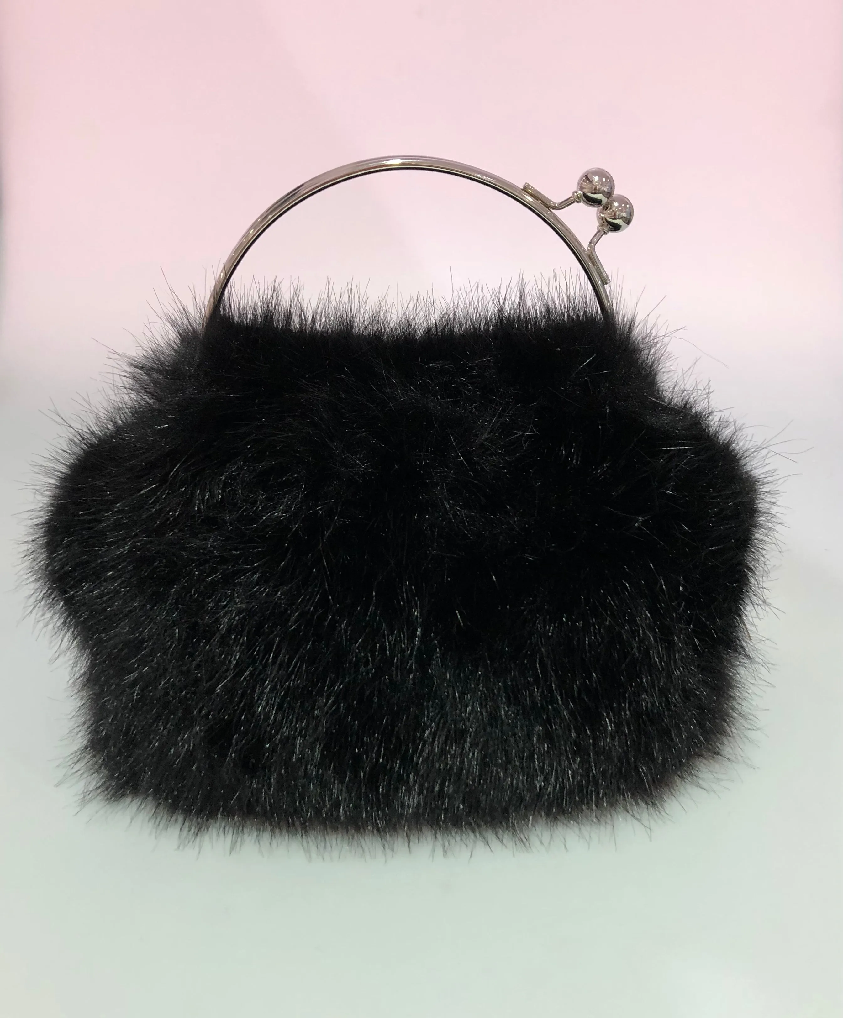 Faux Fur Purse/Bag with Ball Clasp Fastening