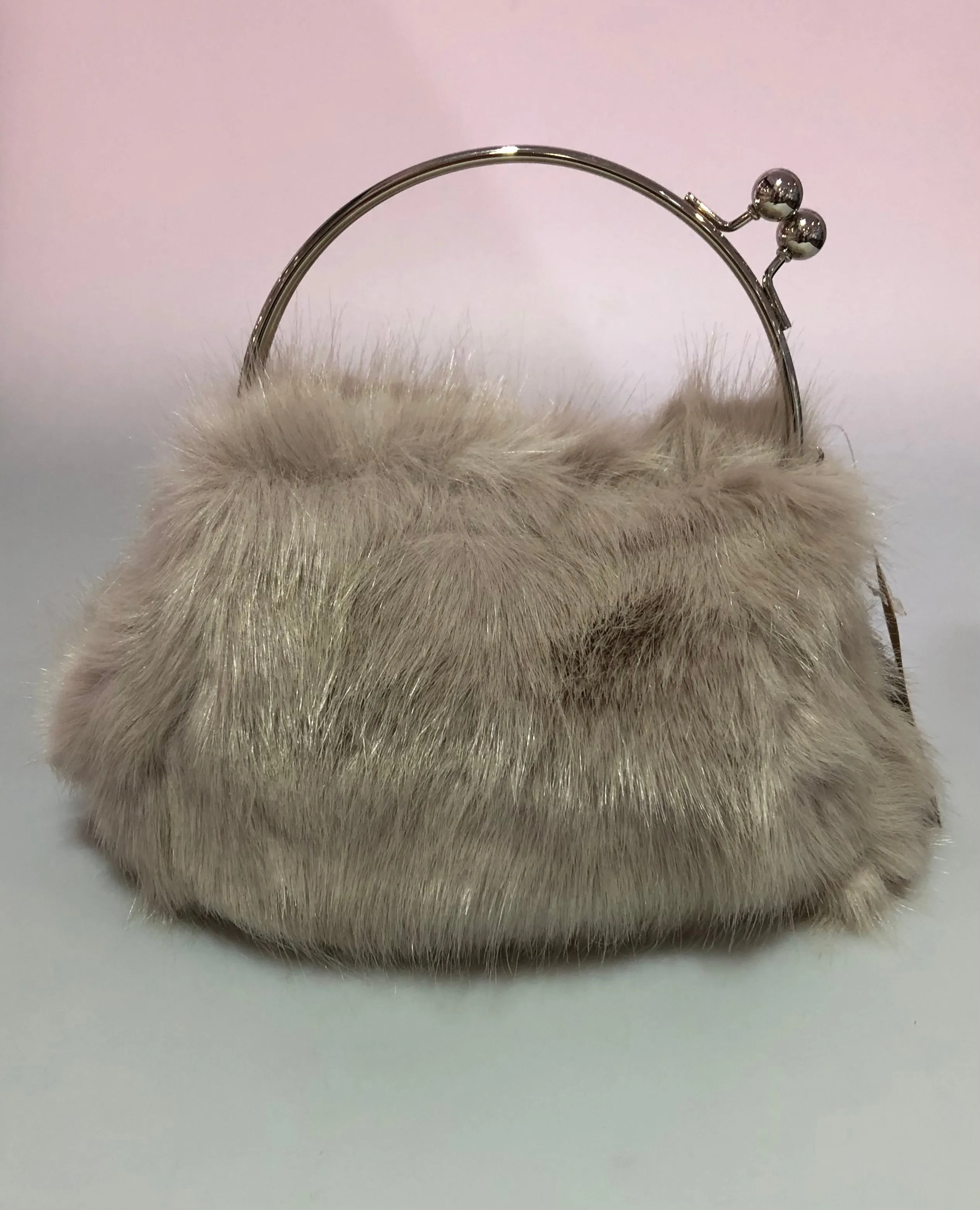 Faux Fur Purse/Bag with Ball Clasp Fastening