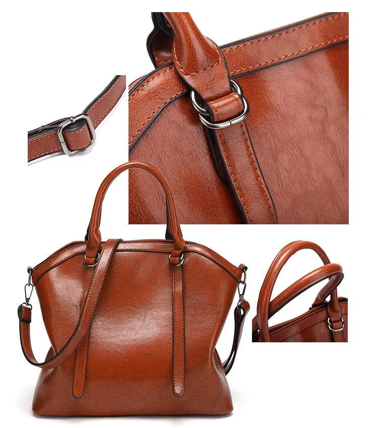 French Classic Woman Leather Brown Handbag