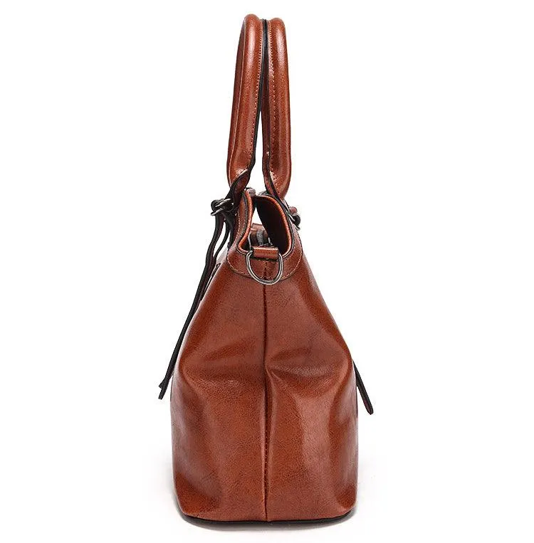 French Classic Woman Leather Brown Handbag