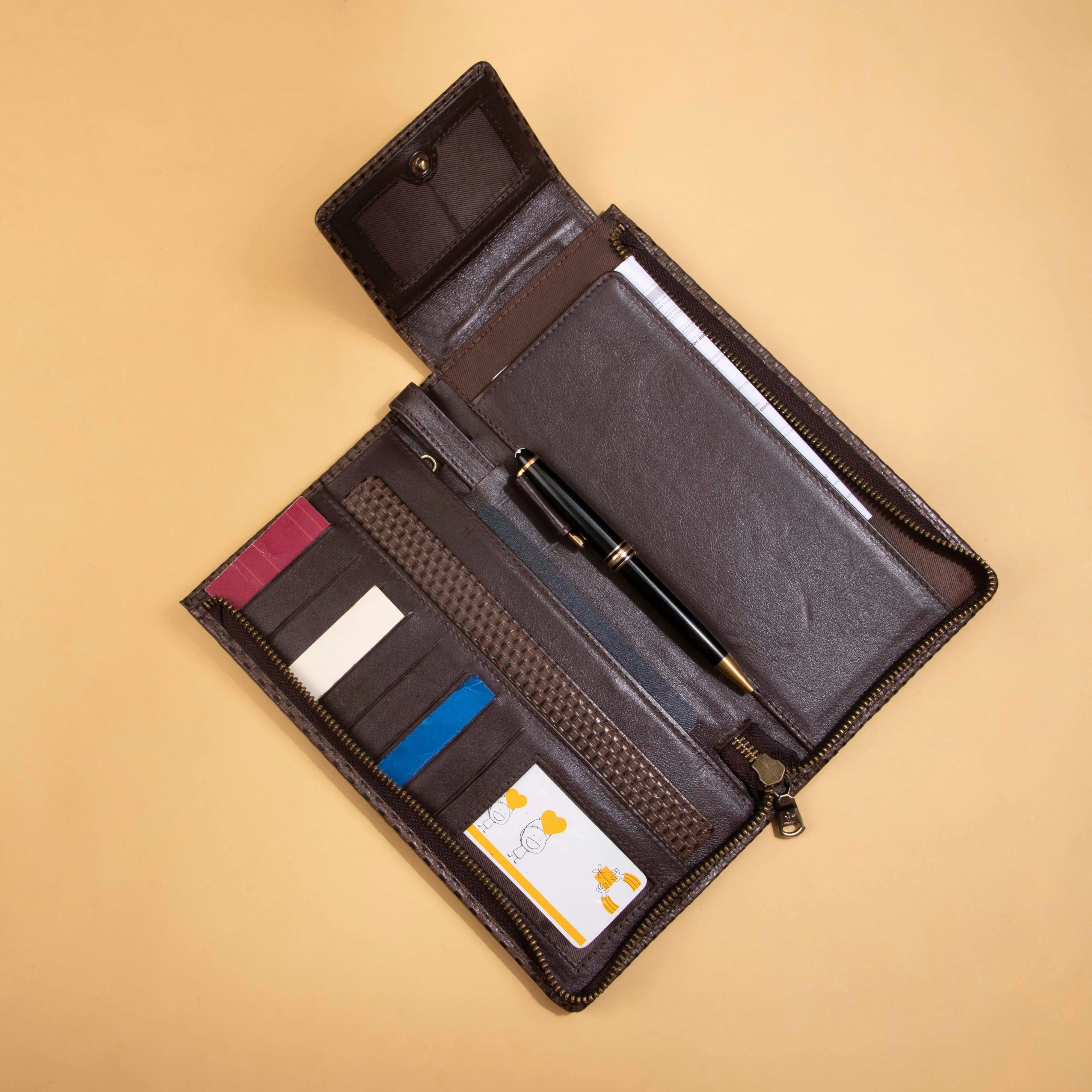 Full Zip Passport II | Leather Passport Holder | Travel Wallet | 100% Pure Leather | Color: Brown & Cherry