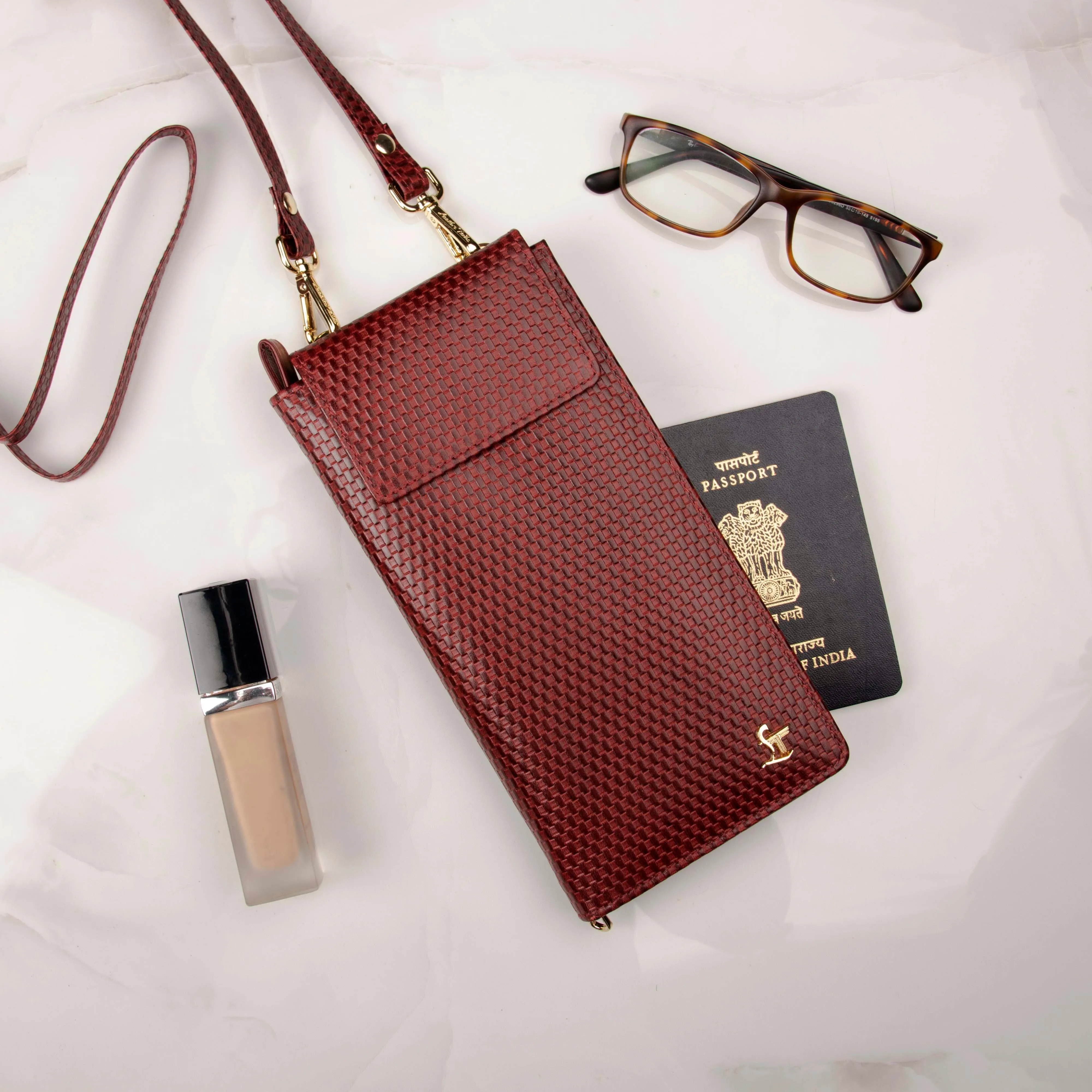 Full Zip Passport II | Leather Passport Holder | Travel Wallet | 100% Pure Leather | Color: Brown & Cherry