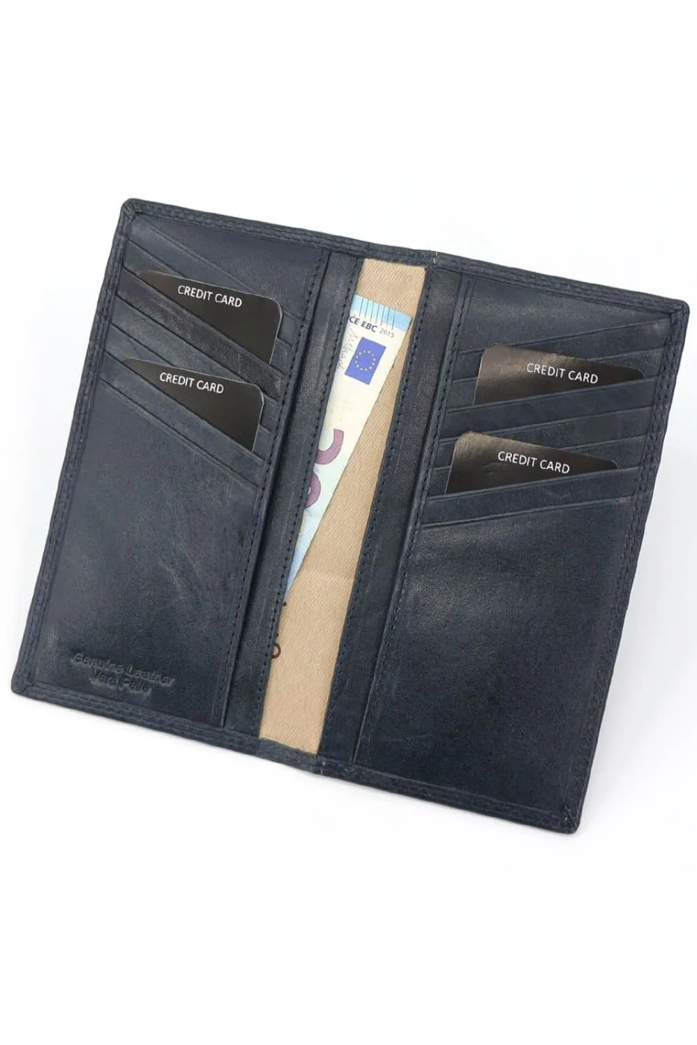 Gai Mattiolo Leather Wallet, Card/document holder, Equipped with spaces for credit cards, documents or larger banknotes, Hidden back pocket, Blue