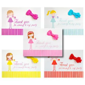 Girls Party Bag Filler Cards Complete with Hair Bows & Thank You Note