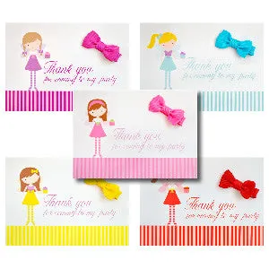 Girls Party Bag Filler Cards Complete with Hair Bows & Thank You Note