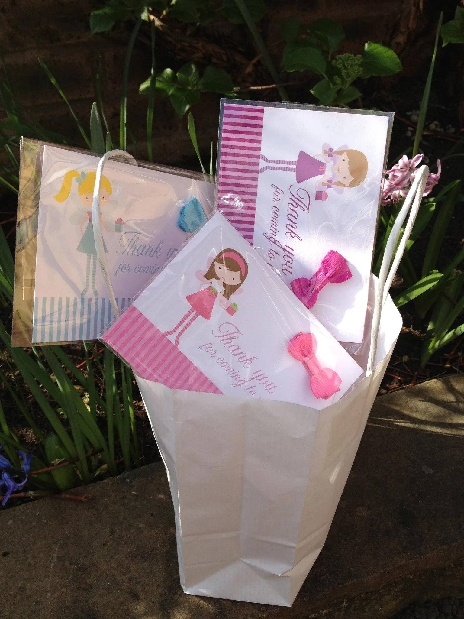 Girls Party Bag Filler Cards Complete with Hair Bows & Thank You Note