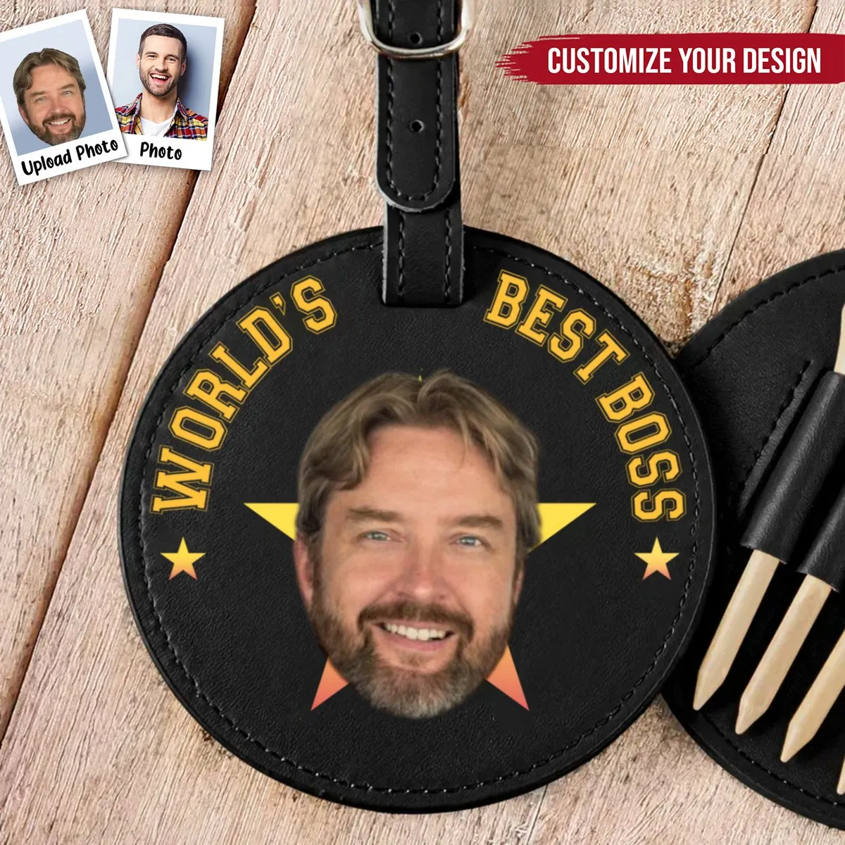 Golf Lovers -  World's Best Boss - Personalized Photo Leather Golf Bag Tag