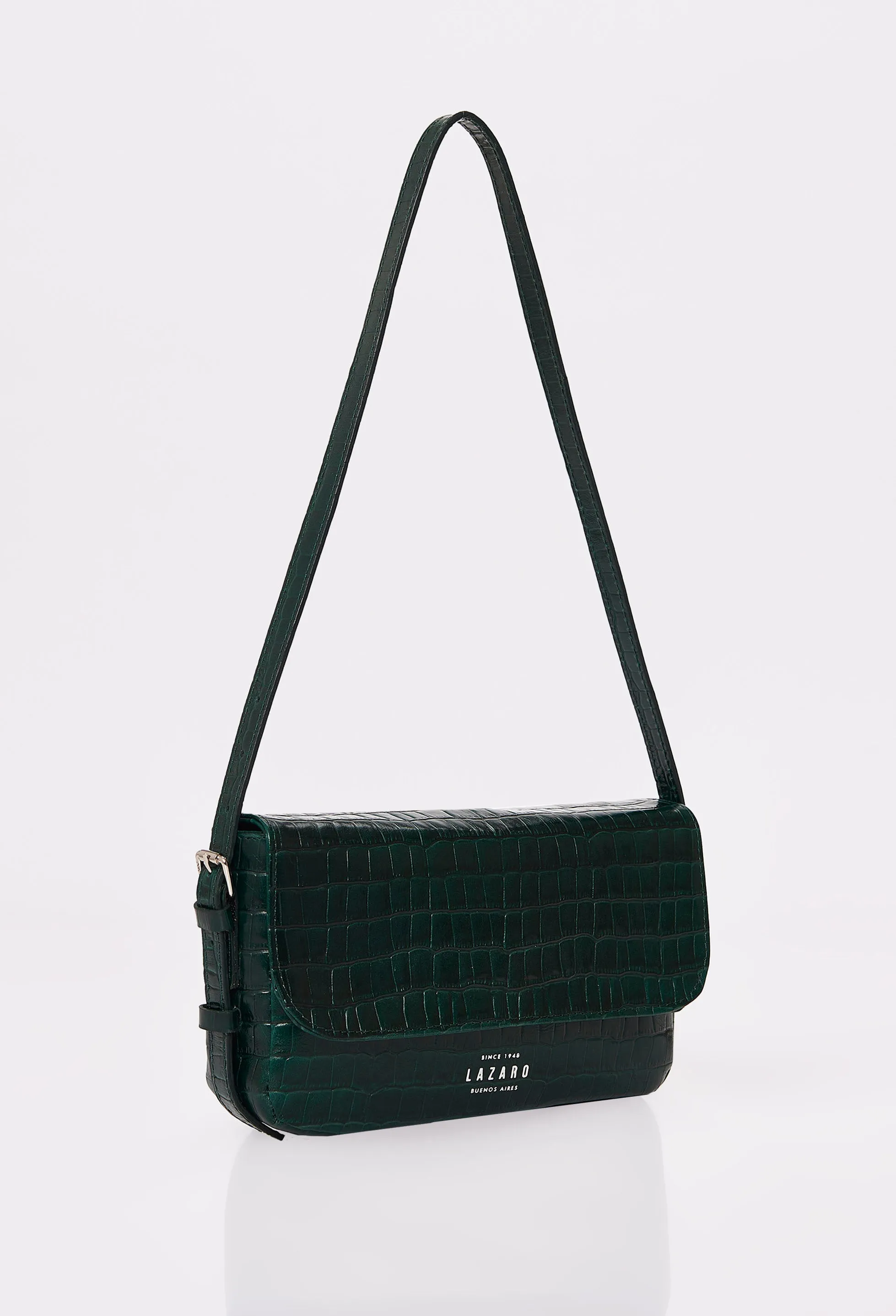 Green Croco Leather Shoulder Flap Bag 'Gwen'