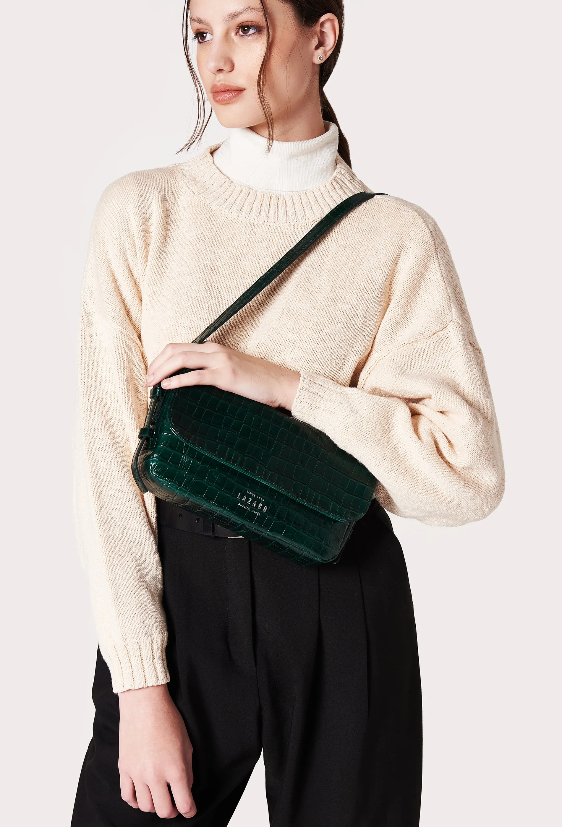 Green Croco Leather Shoulder Flap Bag 'Gwen'