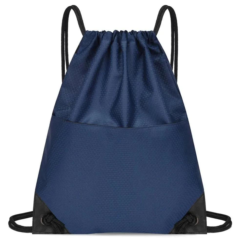 Gym Sack Drawstring Backpack Water-resistant Drawstring Bucket Bag with Zipper Pockets Light Sack for Adults and Teenagers Kids