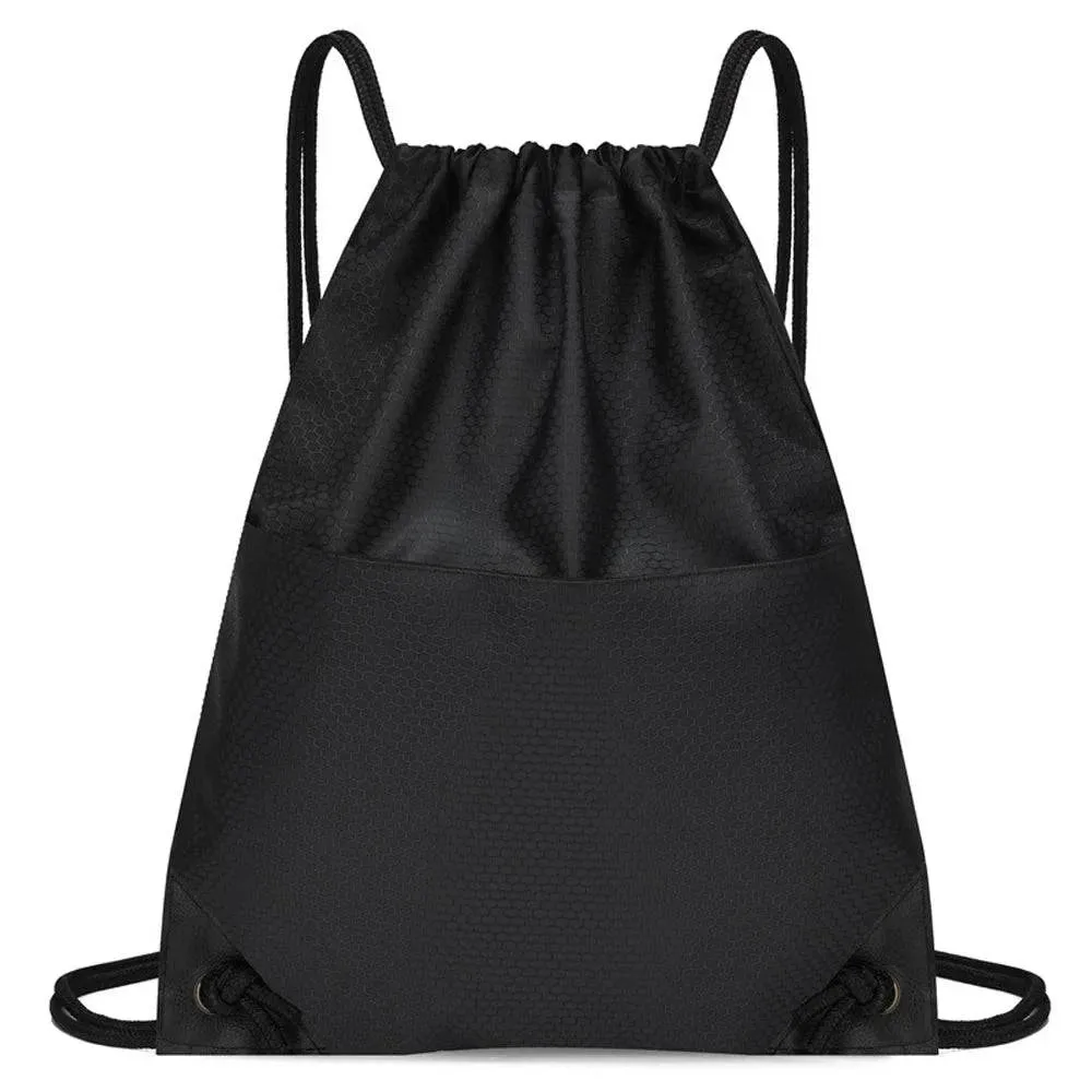 Gym Sack Drawstring Backpack Water-resistant Drawstring Bucket Bag with Zipper Pockets Light Sack for Adults and Teenagers Kids