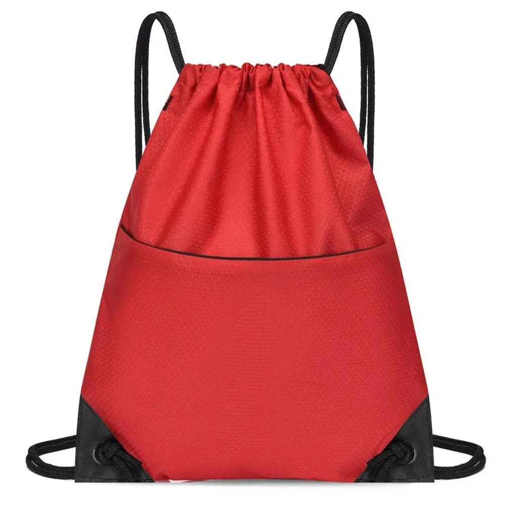 Gym Sack Drawstring Backpack Water-resistant Drawstring Bucket Bag with Zipper Pockets Light Sack for Adults and Teenagers Kids