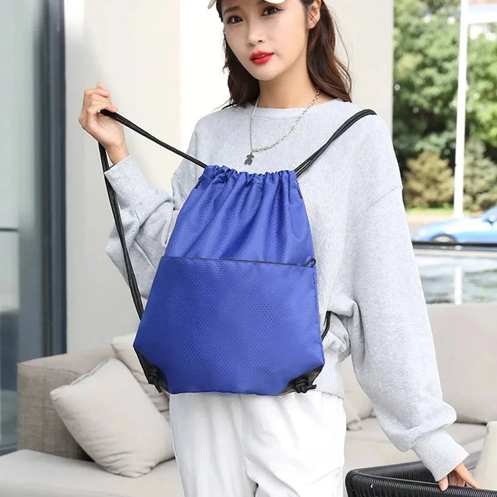 Gym Sack Drawstring Backpack Water-resistant Drawstring Bucket Bag with Zipper Pockets Light Sack for Adults and Teenagers Kids