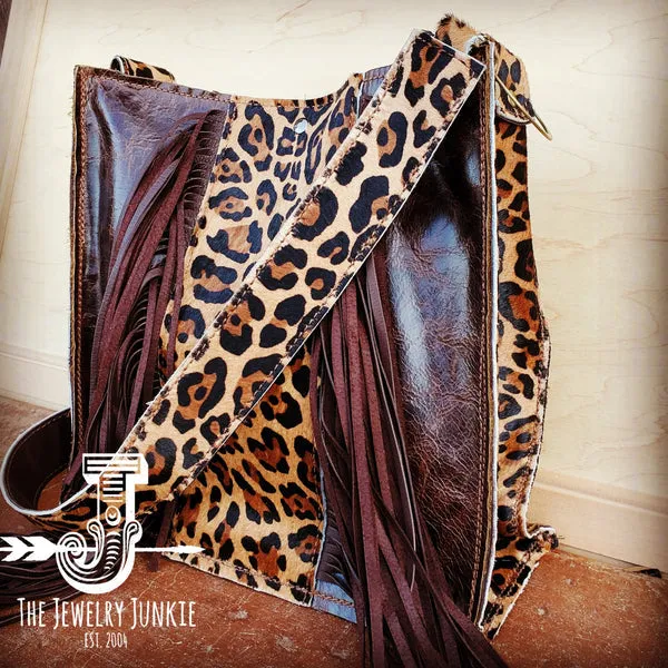 Hair on Hide Box Handbag w/ Leopard Accents