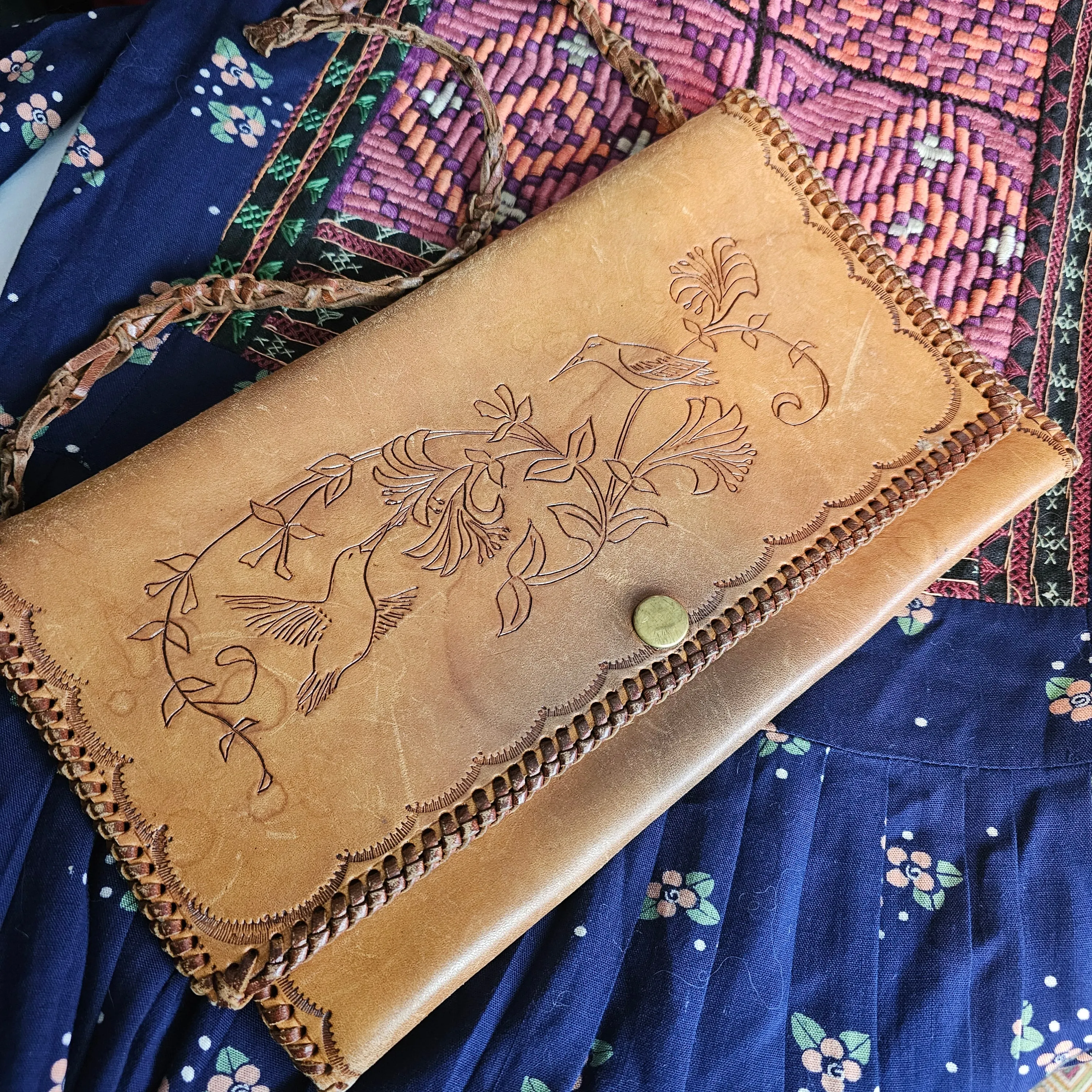 Hand Tooled Leather Purse Womens Handbag boho Hippy Minibag Festival Vintage 70s