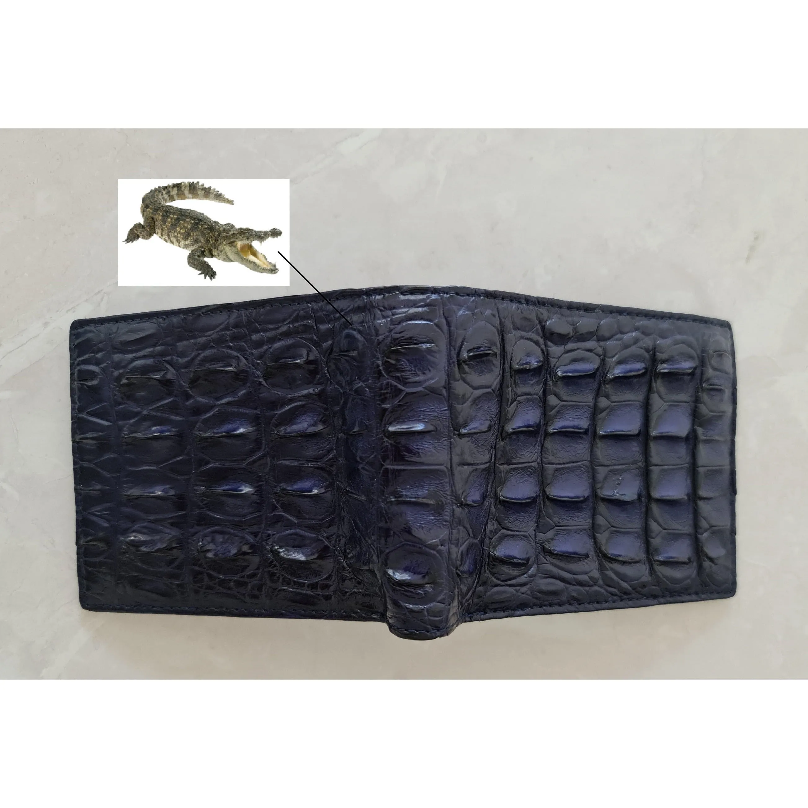 Handmade Navy Blue Alligator Leather Bifold Wallet For Men RFID Blocking | VINAM-56