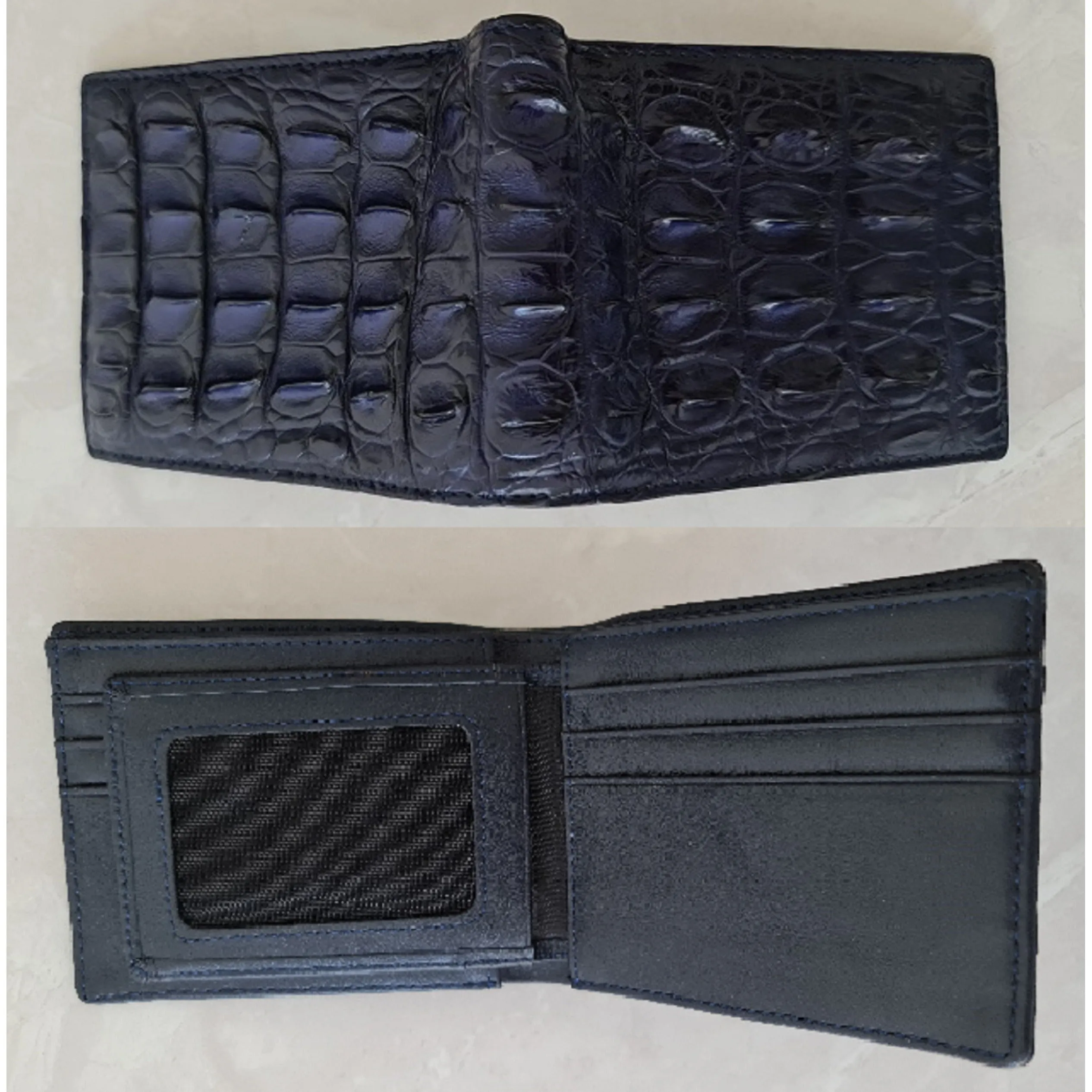 Handmade Navy Blue Alligator Leather Bifold Wallet For Men RFID Blocking | VINAM-56