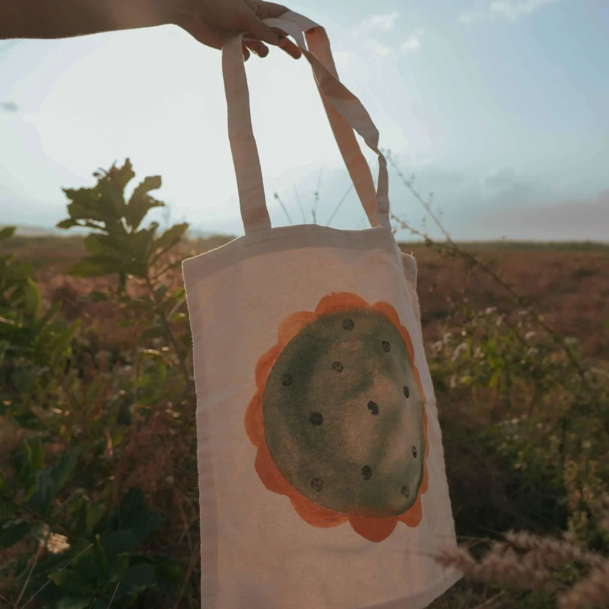 Handpainted Floral Tote Bag