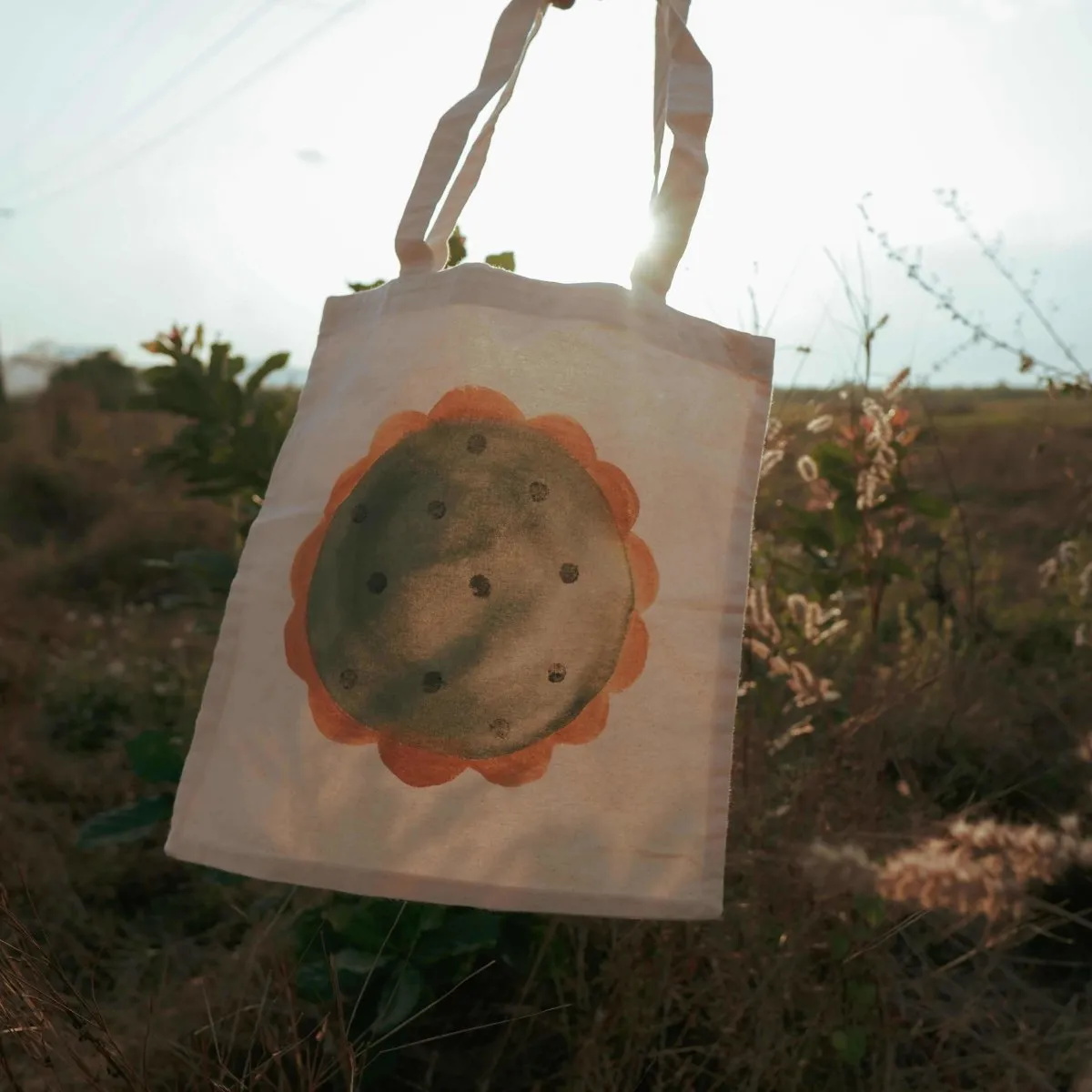 Handpainted Floral Tote Bag