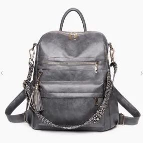 Highland Grey Leather With Cheetah Strap Backpack