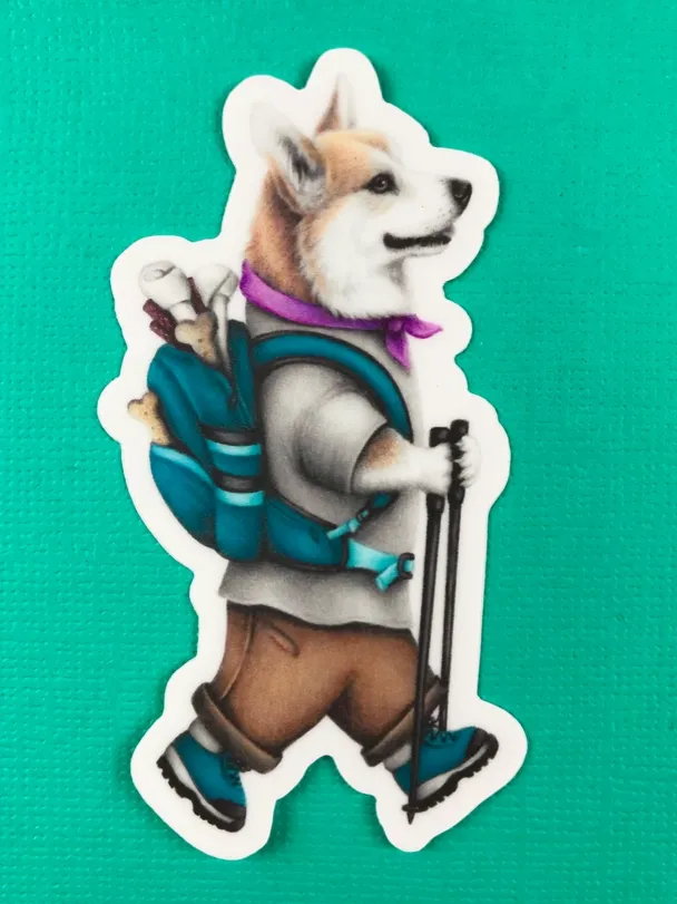 Hiking Corgi with Backpack of Snacks Sticker