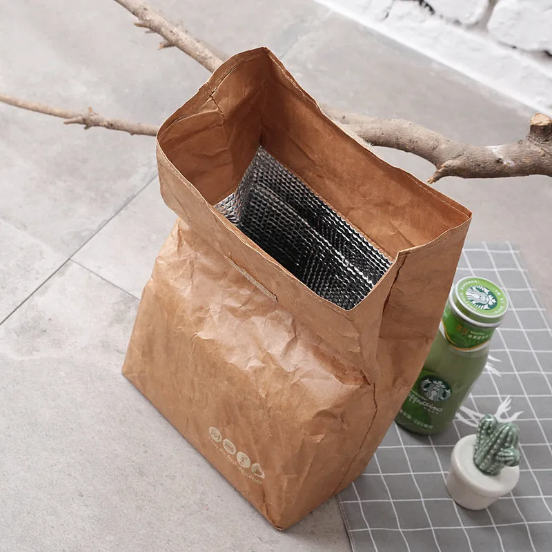 Insulated Lunch Bag - Lunch Paper Bag Packaging - Washable Kraft Paper - Eco Friendly Reusable - Cold and Heat Preservation - Ice Cream Bag