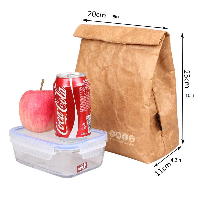 Insulated Lunch Bag - Lunch Paper Bag Packaging - Washable Kraft Paper - Eco Friendly Reusable - Cold and Heat Preservation - Ice Cream Bag