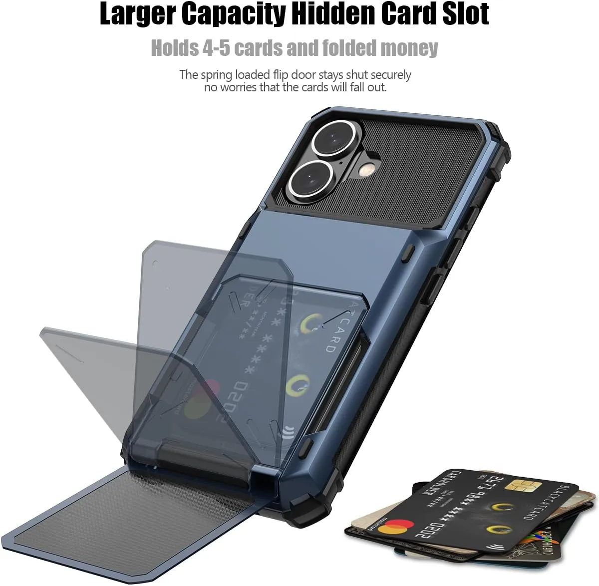 iPhone 16 Case Holder Store 5 Cards Dual Layer Heavy Duty Shockproof Wallet Case Hidden Card Slot Large Storage Cover