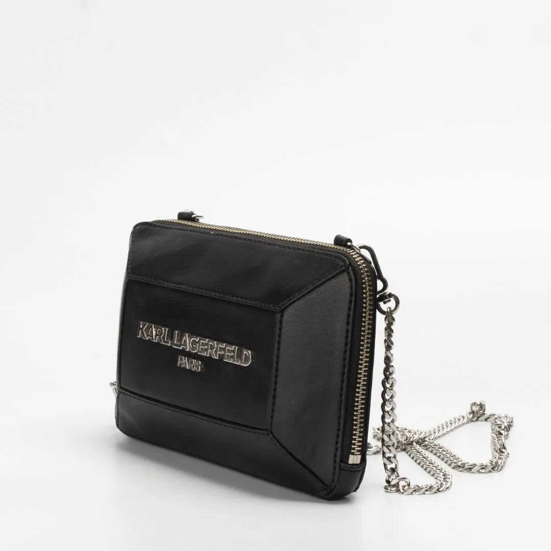 Karl Lagerfeld Black Georgette Crossbody Bag