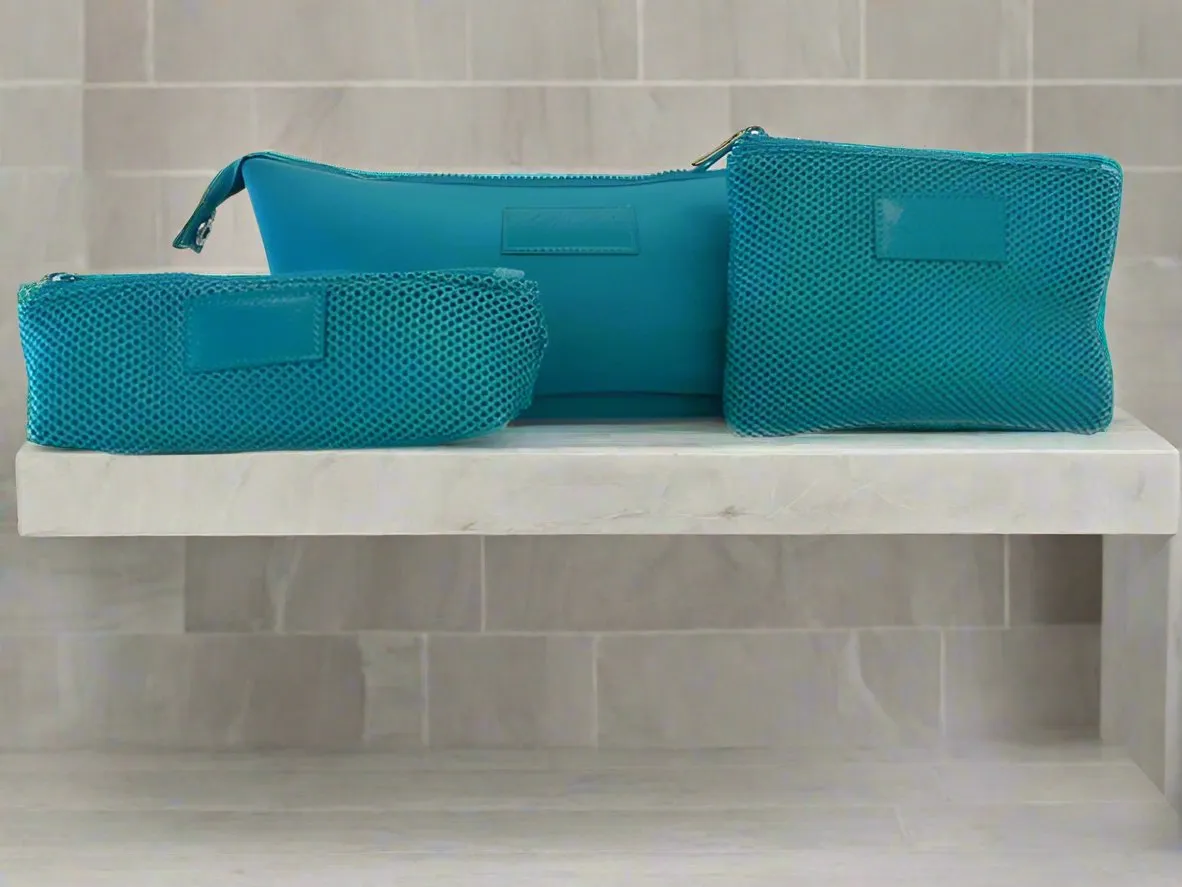 Kat Myhr Neoprene Toiletry Bag Set - Turquoise